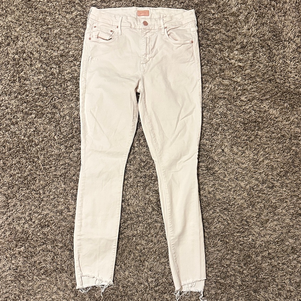 MOTHER The Looker Ankle Step Fray Jeans Pink Size 29